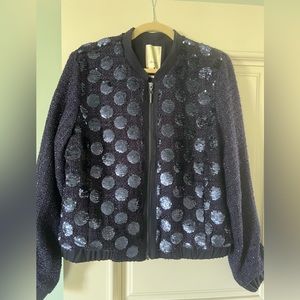 Anthropologie Polka Dot Sequins Tweed Bomber Sweater Jacket - NEVER worn